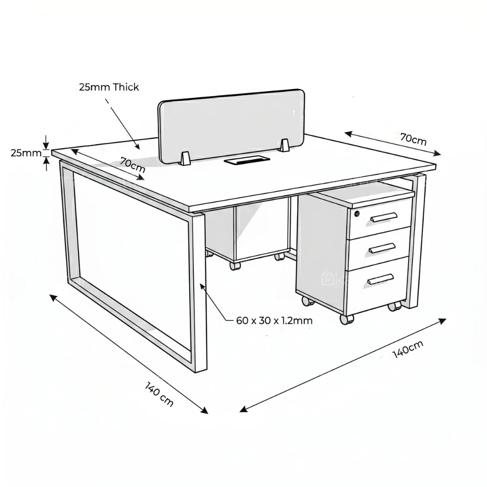 Trendora Two Person Workstation – White