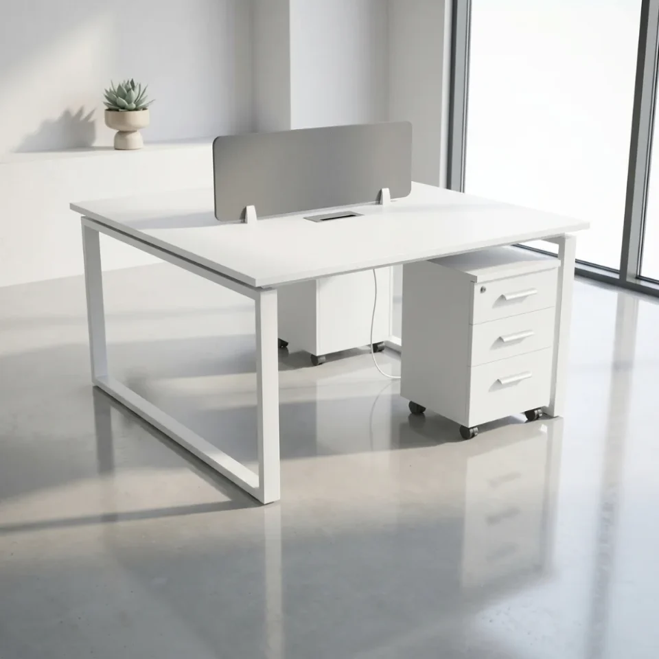 Trendora Two Person Workstation – White…