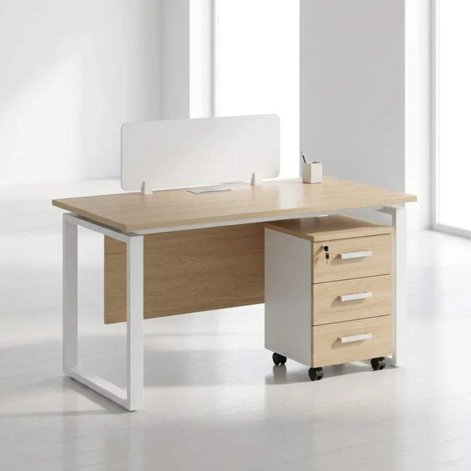 Trendora Two Person  Workstation – Oak & White…