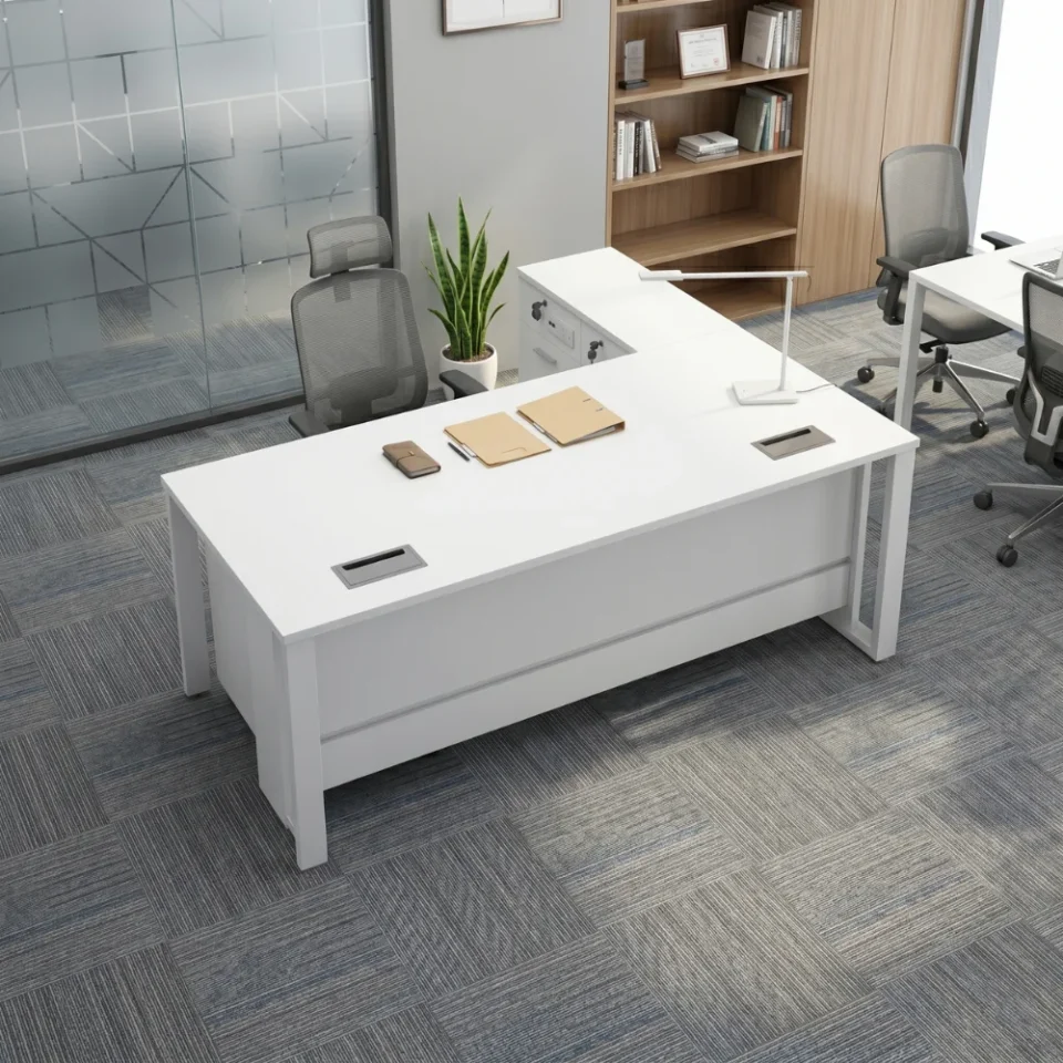 Urbanura L-Shape Office Table – White…