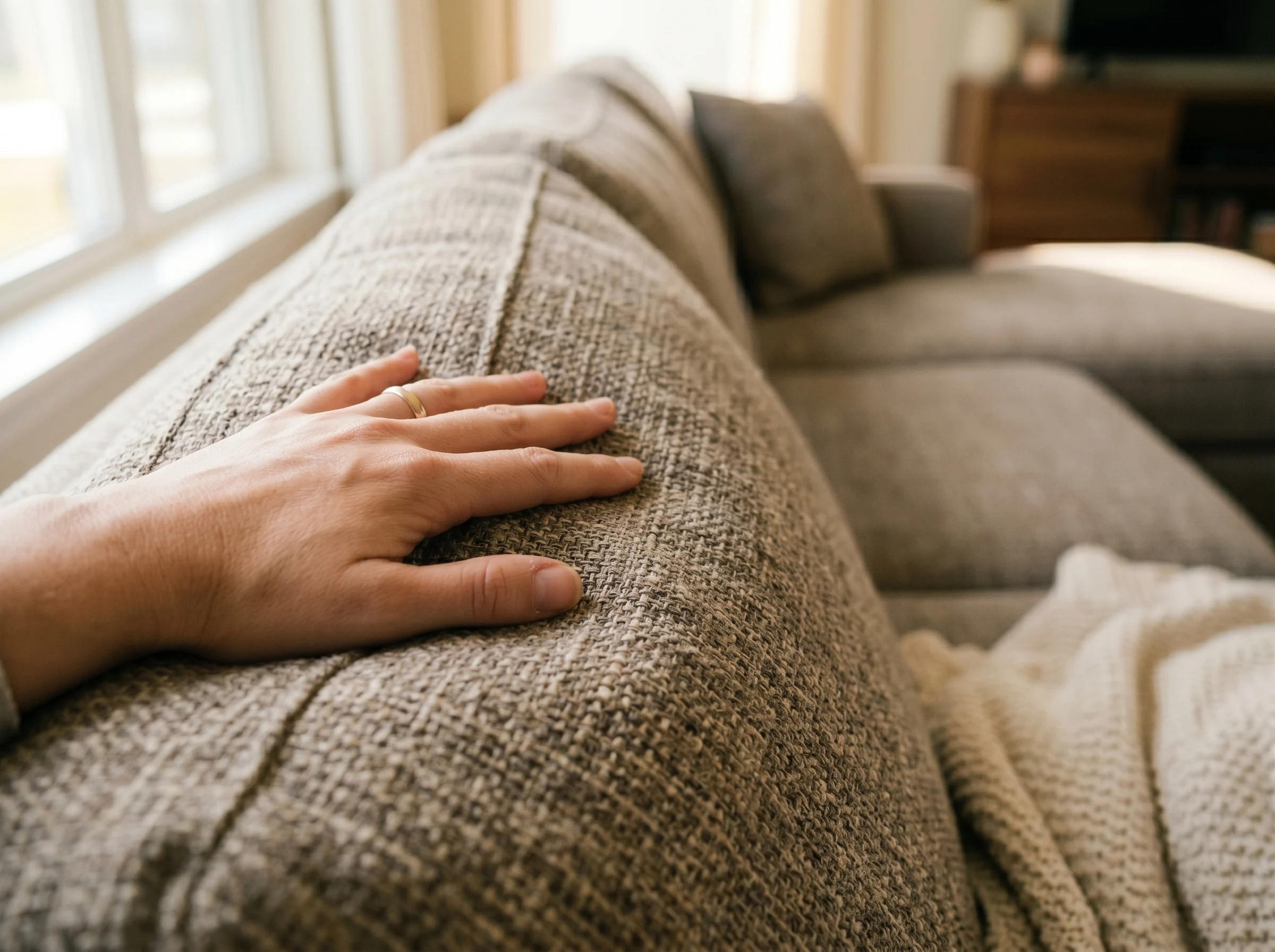 Durable performance fabric on an L shape sofa for UAE family homes