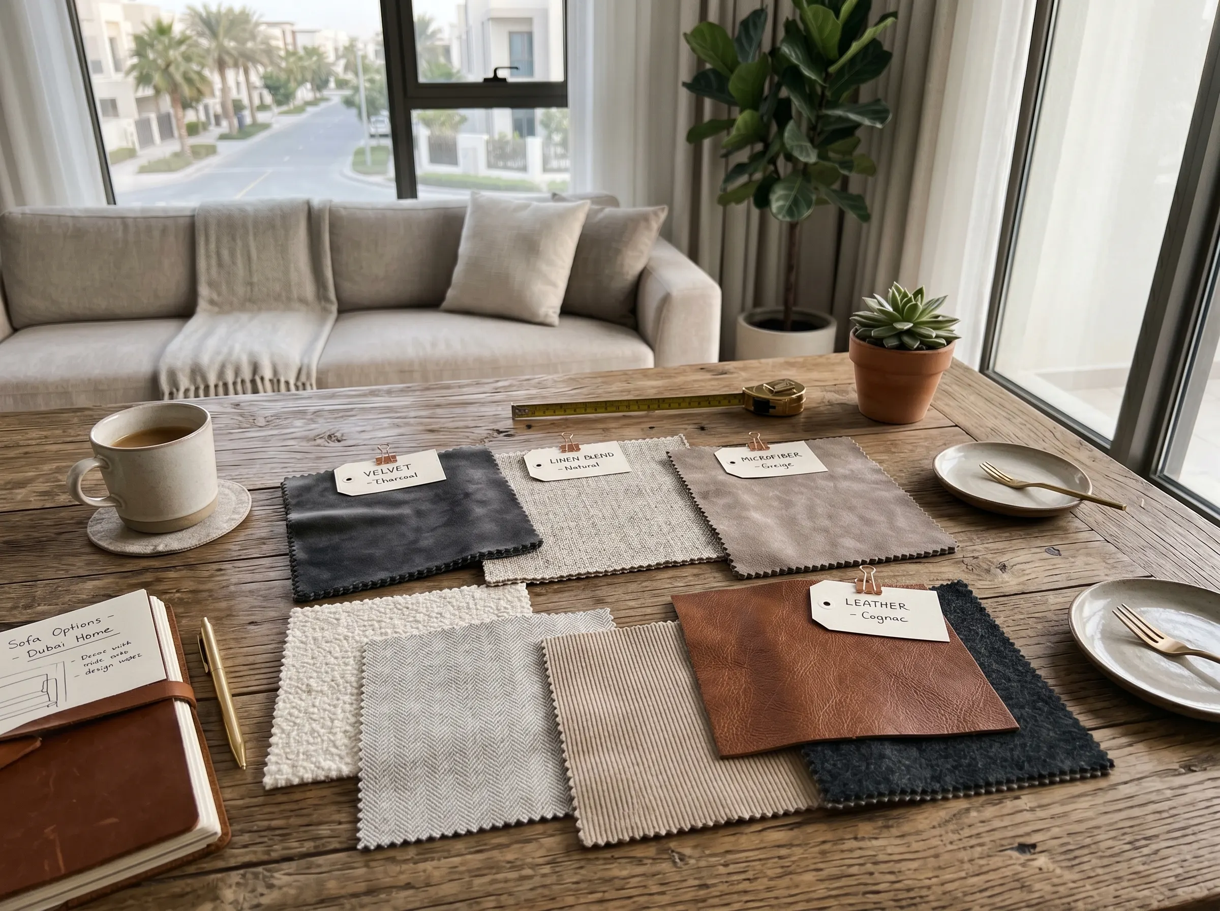 Sofa fabric swatches comparison for UAE families choosing L shape sofa upholstery